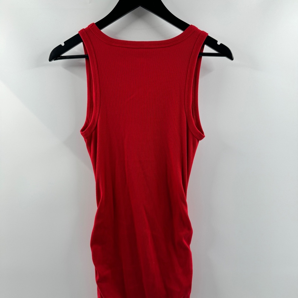 A New Day Red Ribbed V-Neck Midi Tank Dress with Scrunched Sides – Size Medium - Picture 5 of 8